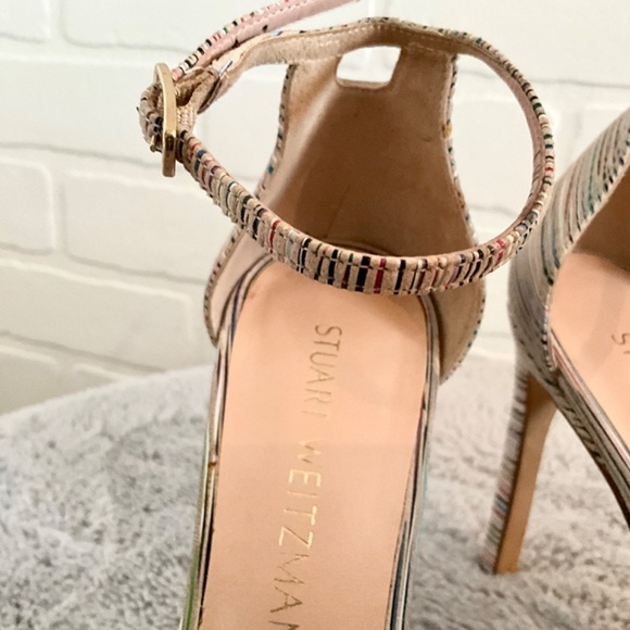 REVOLVExStuart Weitzman Nude Colorful stripes Heel Anklestrap sandales 6.5 - Picture 5 of 16